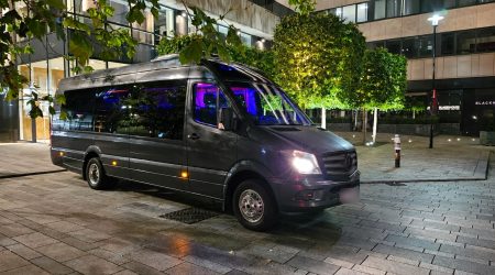 Nexus Coach Hire Mercedes Sprinter executive minibus in Leeds at night